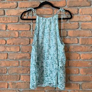H&M Womens Small Top Green Floral‎ Tie Shoulder Tank Sleeveless Blouse Botanical